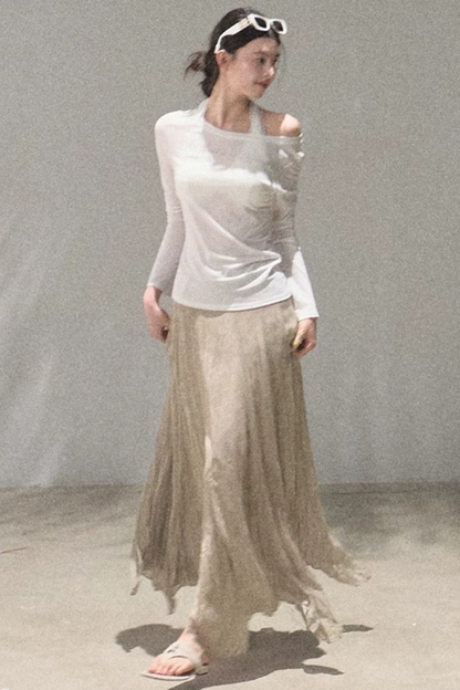 Printed Lyocell Linen Long Sleeve Top