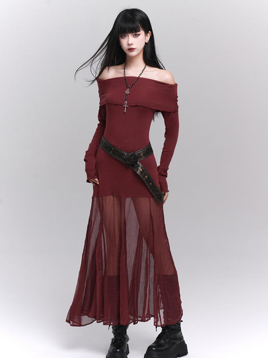 Ghost Girl, rotes One-Shoulder-Kleid, Frühherbst, koreanische Atmosphäre, Geburtstag, High-End-Rock Temperament