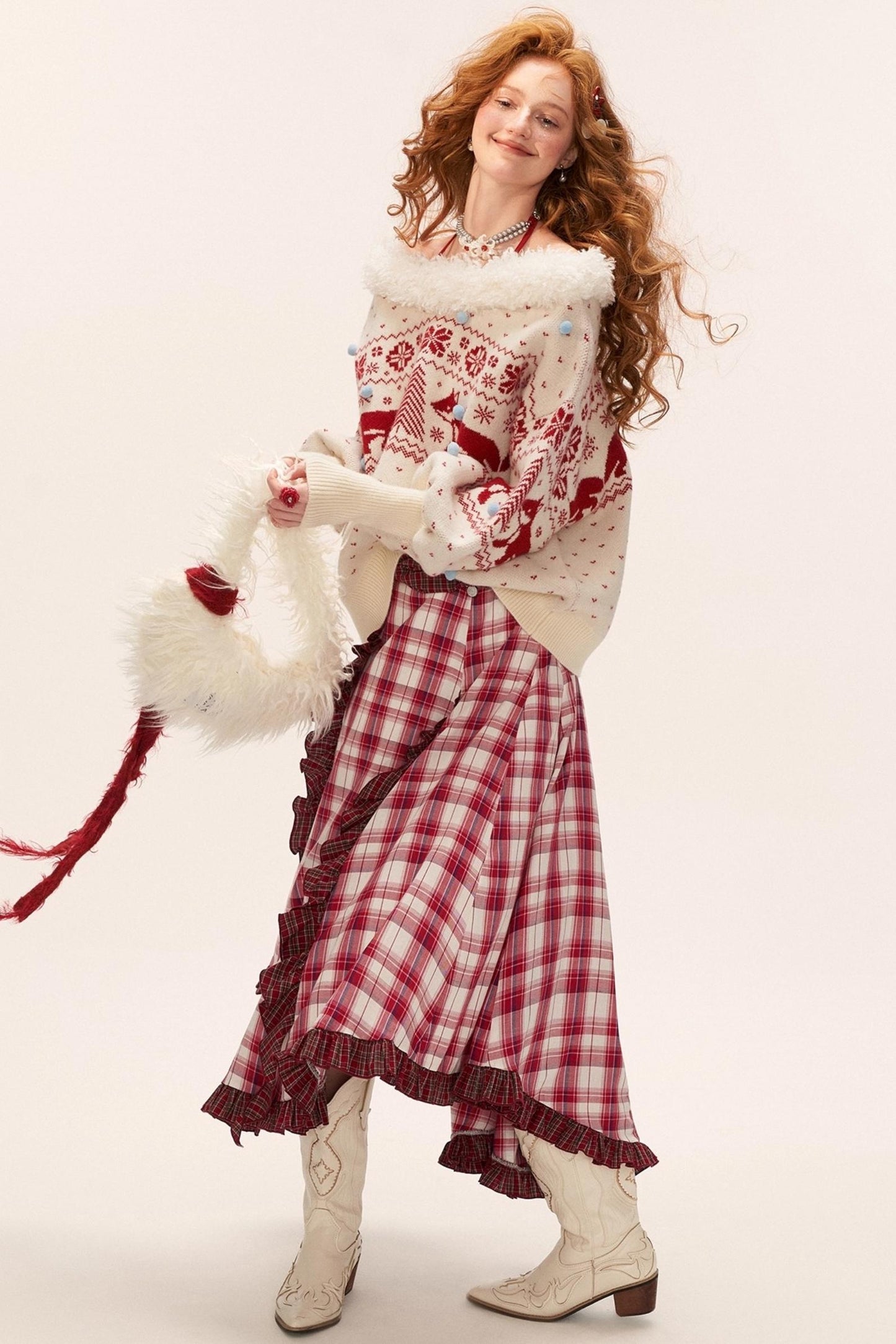 Spliced Plaid Long Skirt