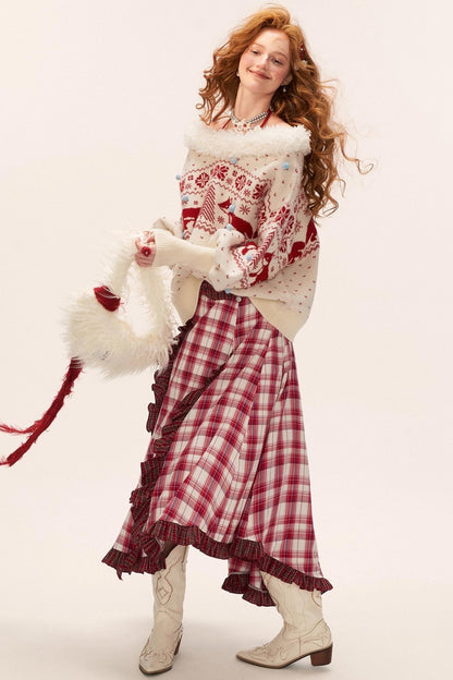 Spliced Plaid Long Skirt