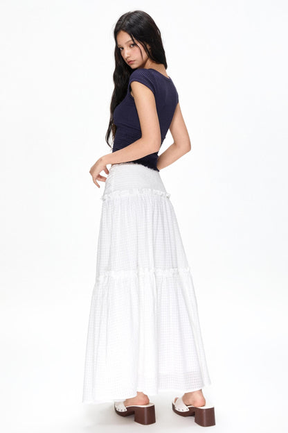 Vintage White Mesh Midi Skirt