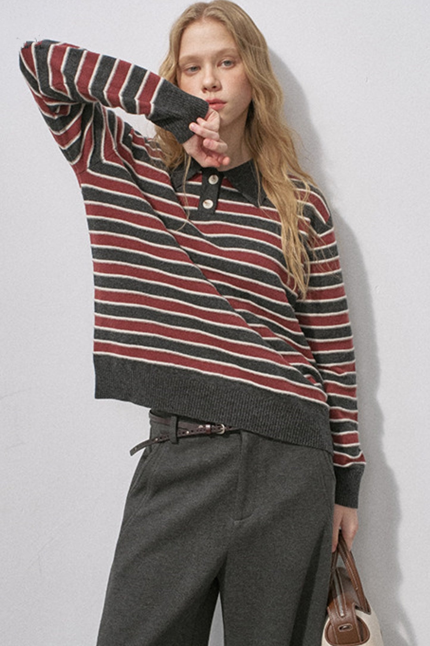 Cotton Wool Striped Polo Sweater