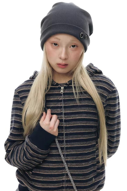 Striped Textured Hooded Sweatshirt