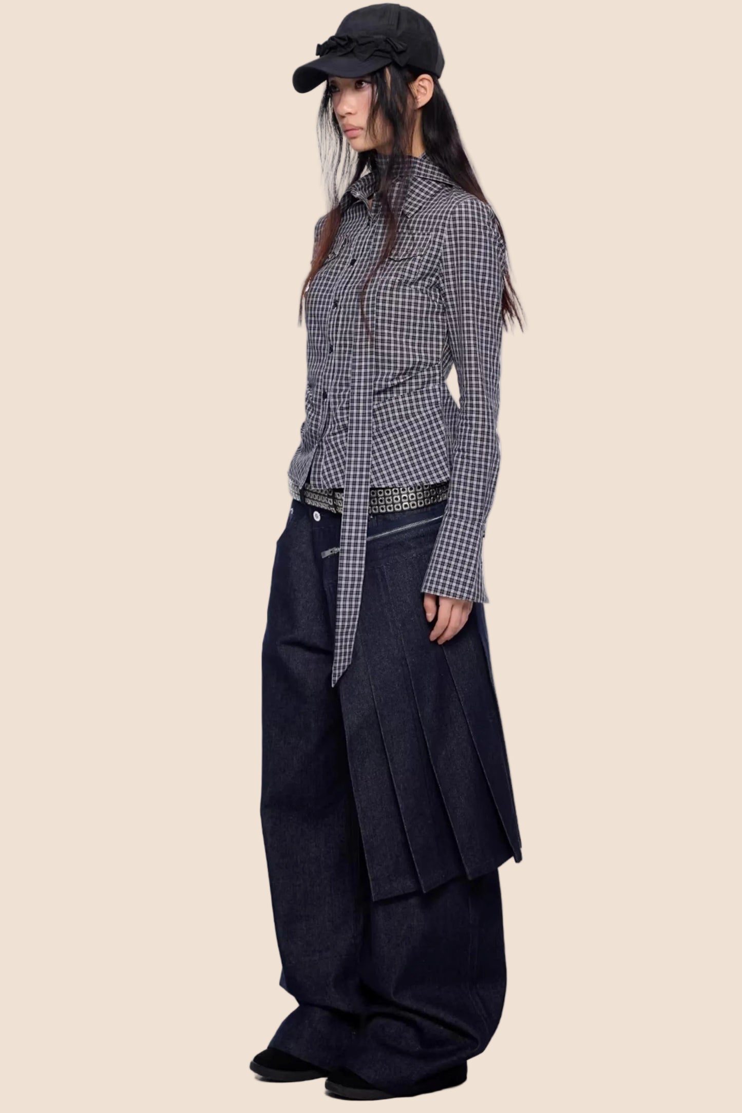 Plaid Retro Lace-Up Shirt