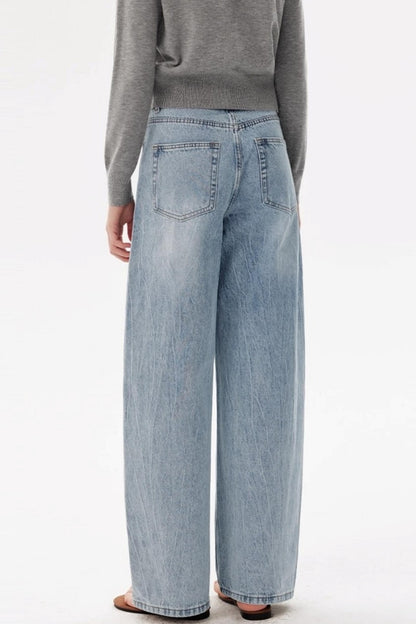 Washed Slimming Straight Leg Jeans
