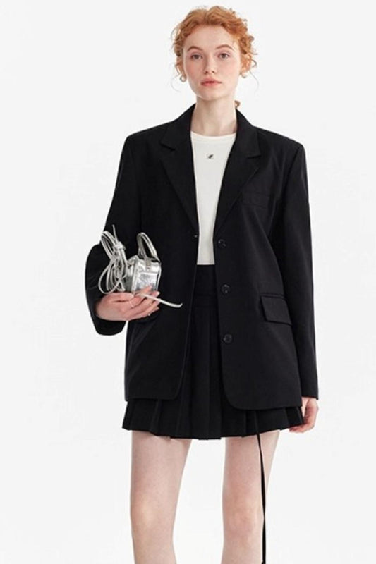 Gray Wool Blazer Skirt Set-Up