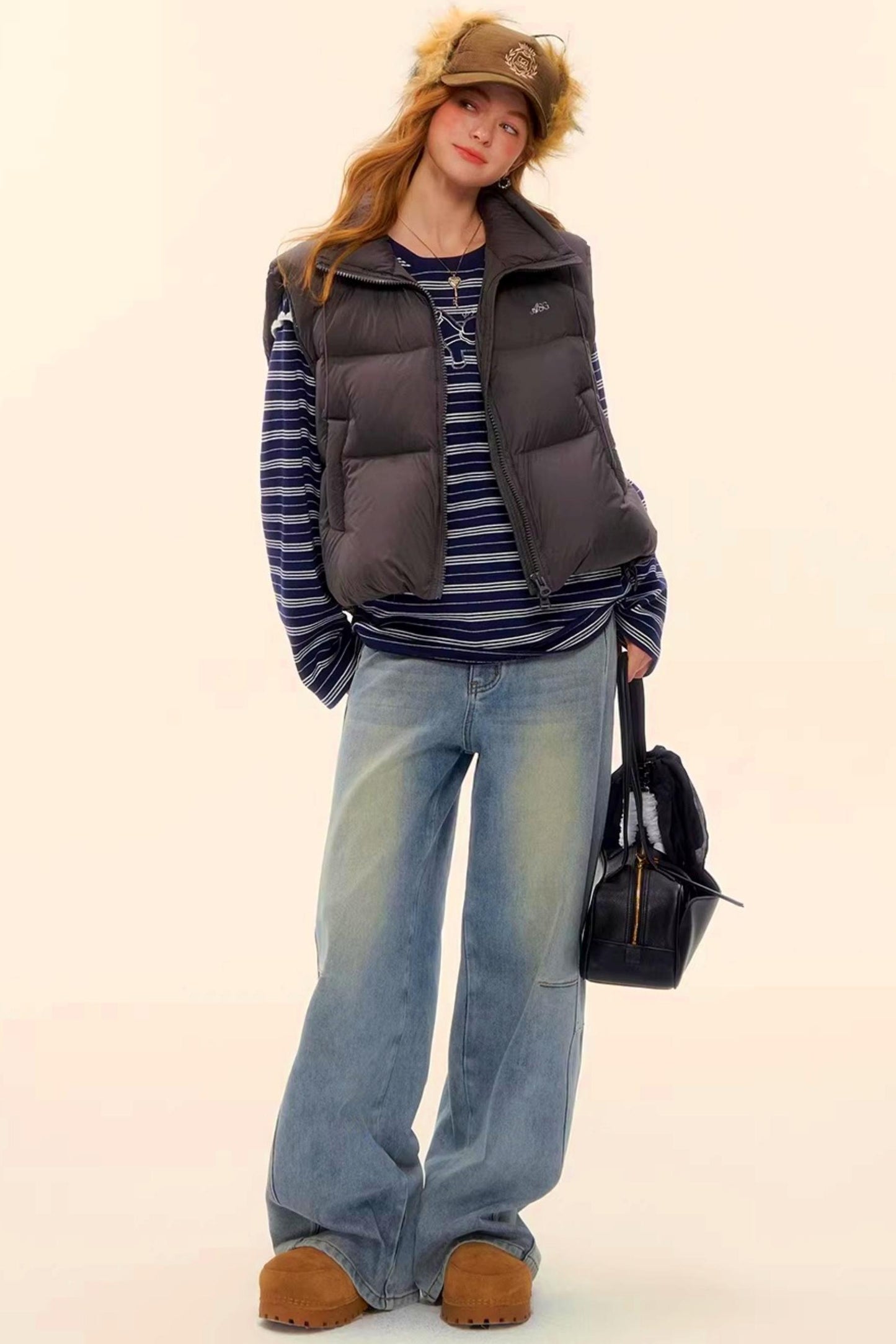 Washed Denim Curved Cut Pants