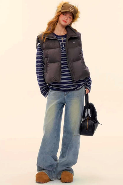 Washed Denim Curved Cut Pants