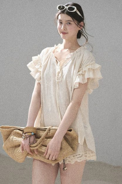 Bestickte V-Ausschnitt-Bluse