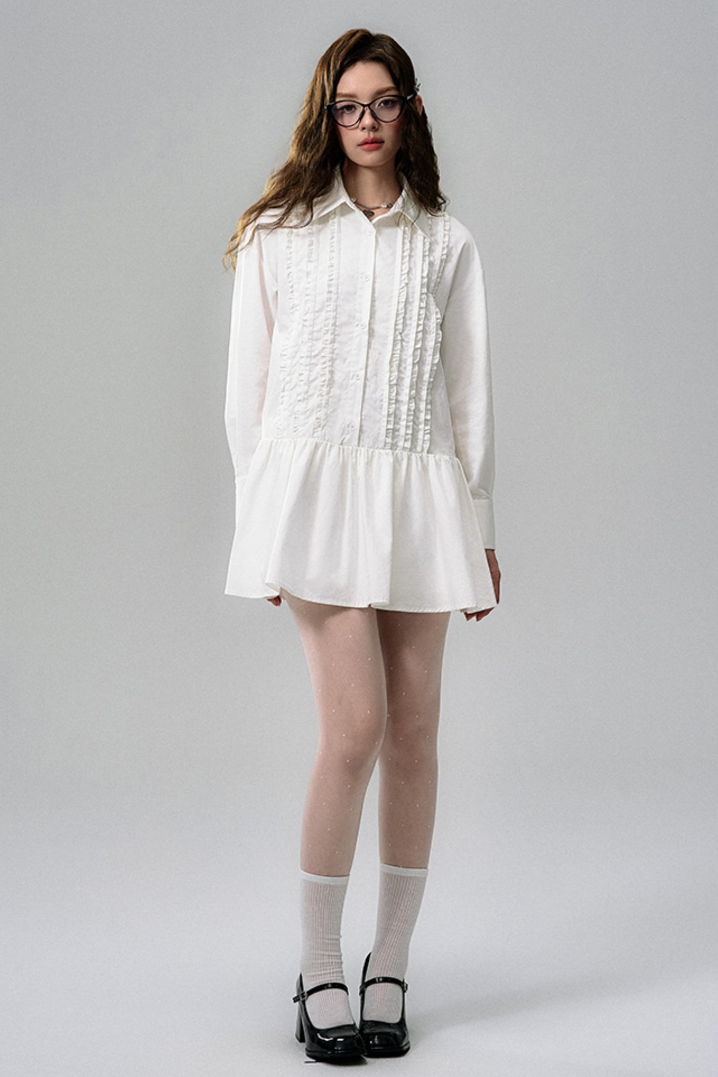 Flared Hem Lace Long Sleeve Dress