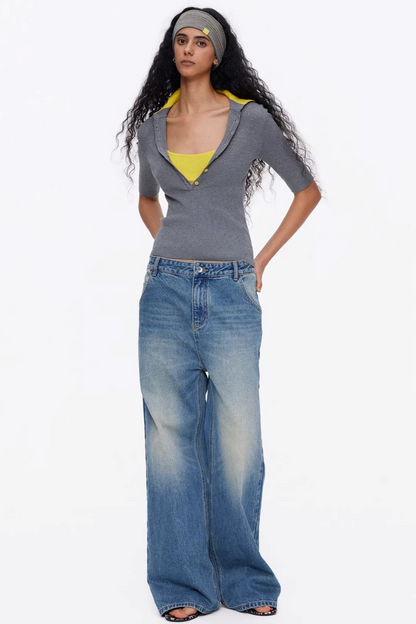 Lyocell Color-Blocked Knit Top