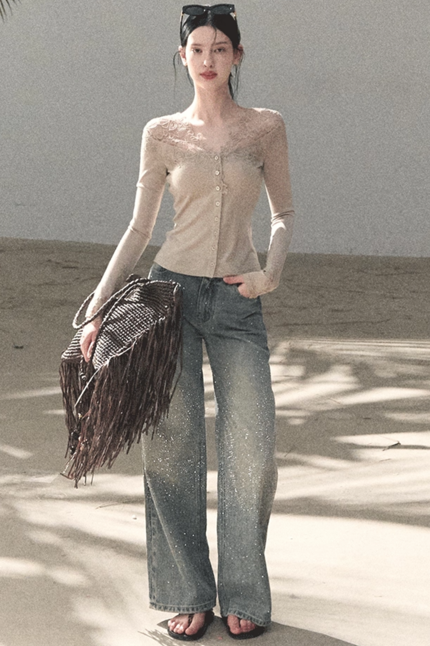 Two-Tone Irregular Lace Cardigan