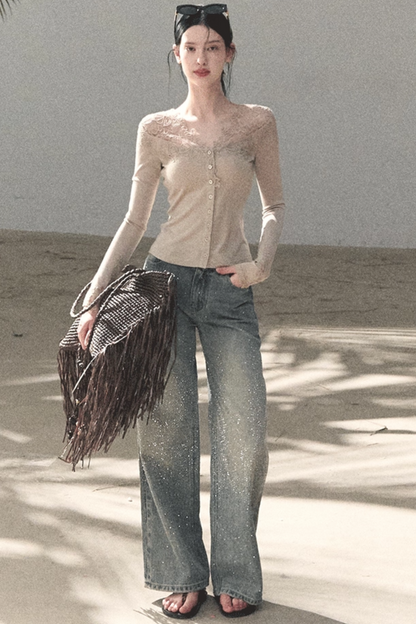 Two-Tone Irregular Lace Cardigan