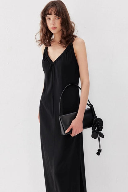 Draped Acetate Halter Maxi Dress