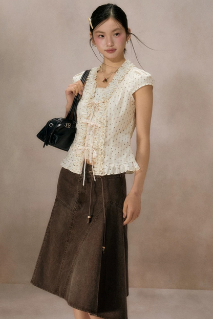Ruffled Lace Trim Blouse