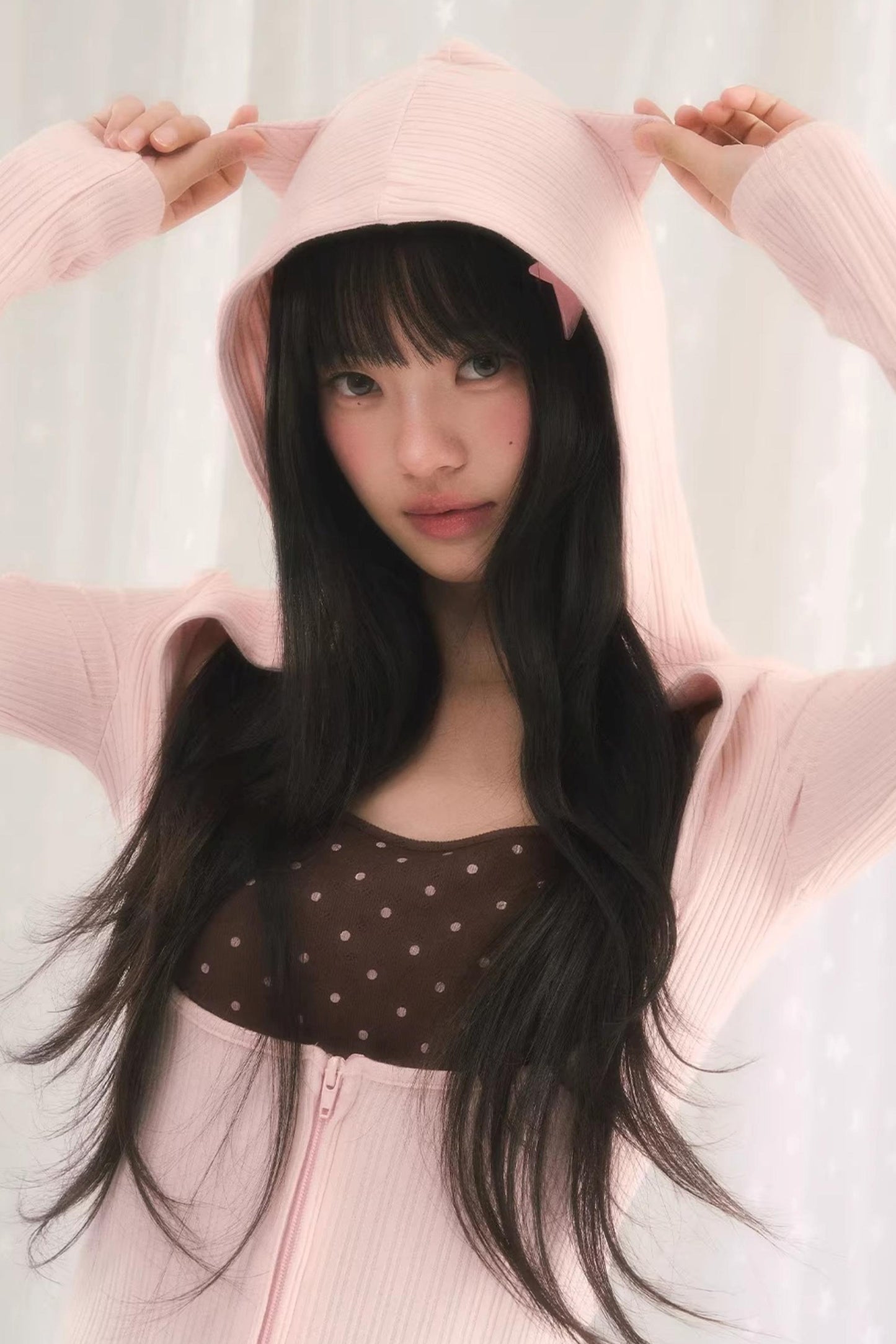 Cat Ear Hooded Cardigan Set-Up