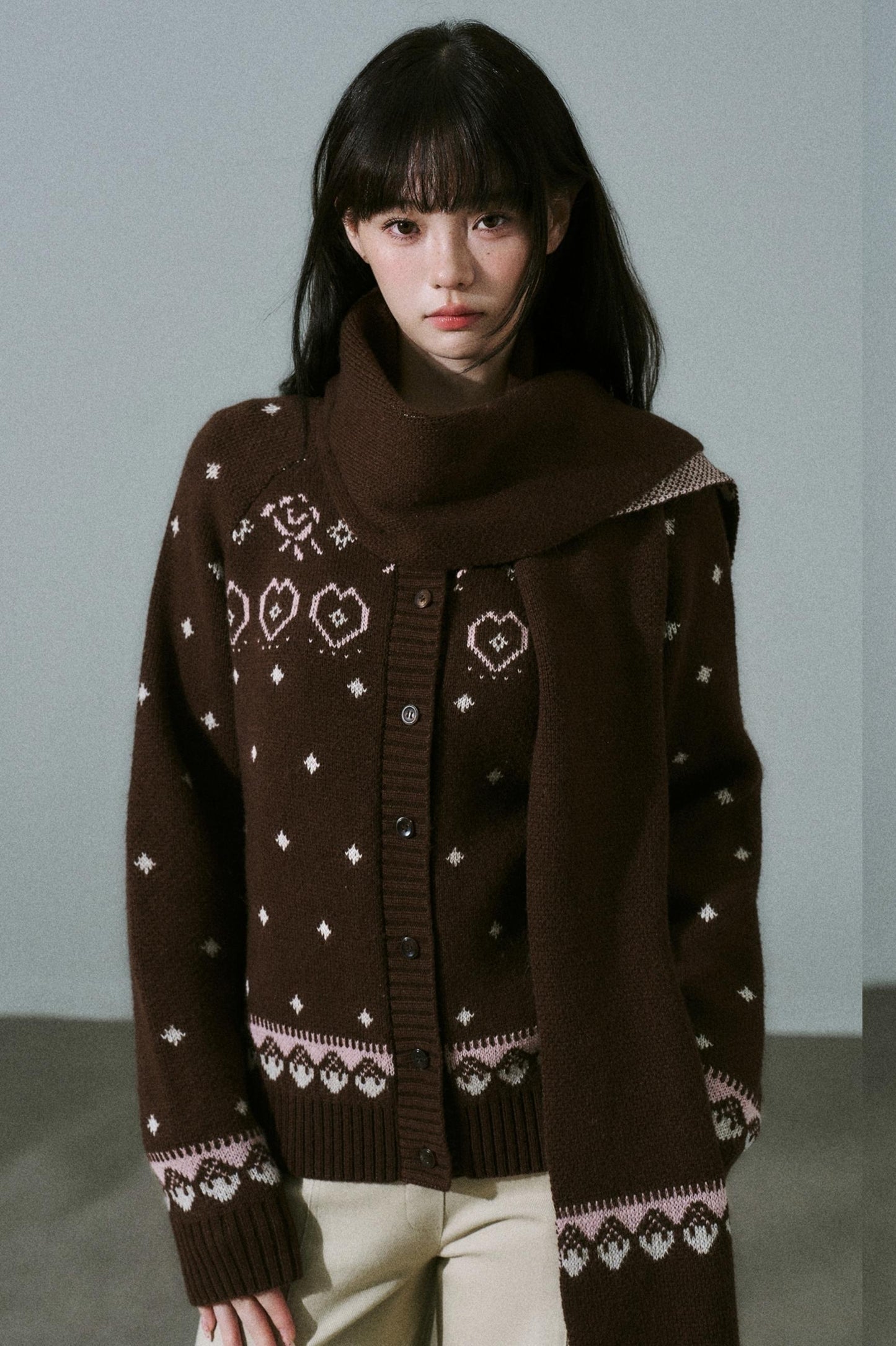 Fair Isle Wool Cardigan Top