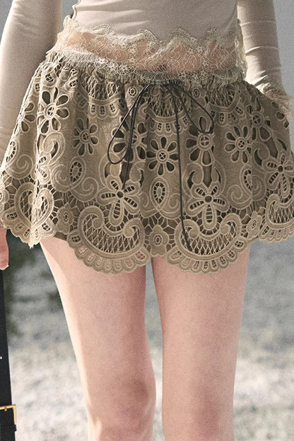 Floral Hollow-Out Puffy Skirt
