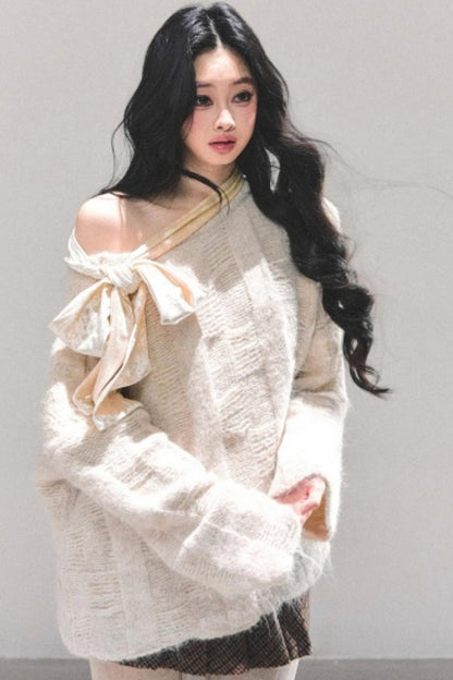 Sweet Bow-Knot Off-Shoulder Sweater