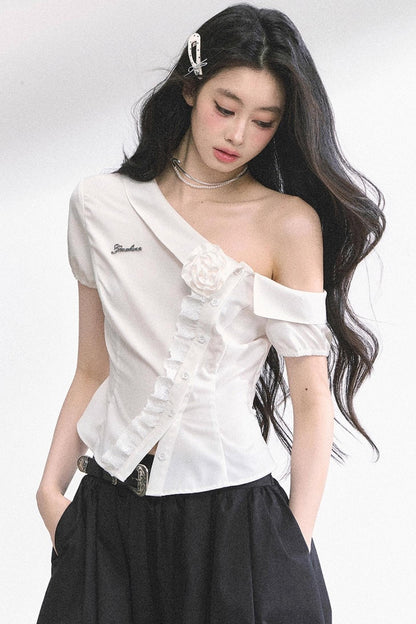 White Gardenia Lace Off-the-Shoulder Shirt