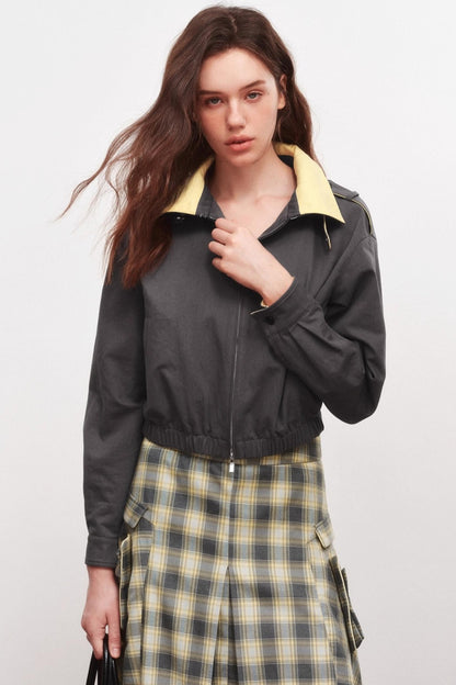 Stand-Up Collar Raglan Zippered Jacket