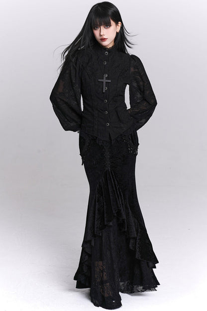 Schwarzer Samt-Mermaid-Rock