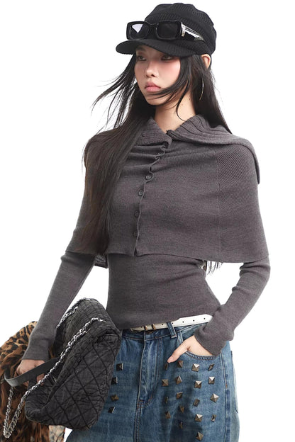 Gray Knitted Turtleneck Sweater