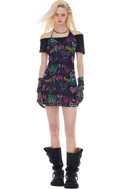 Graffiti Pen Halter Necklace Dress