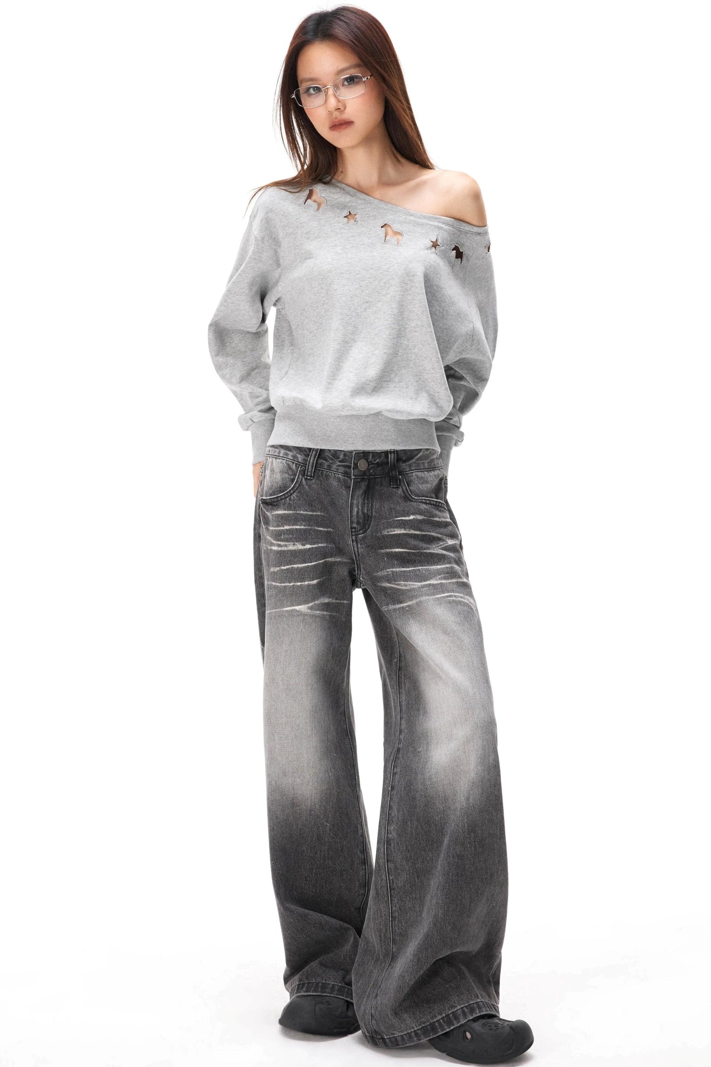 Asymmetrical Hollow Knit Sweater