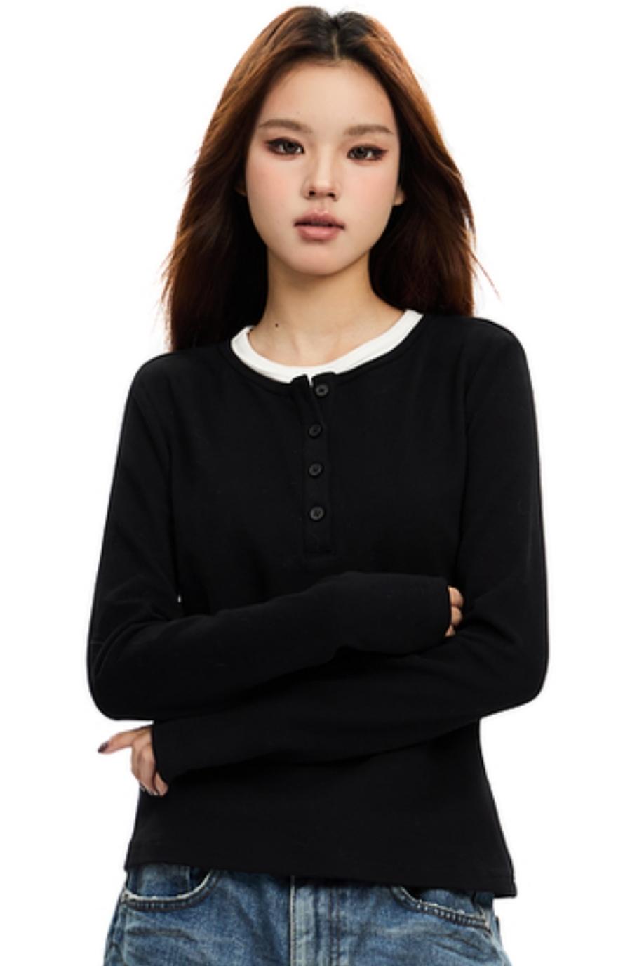 Simple Contrast Crew Neck Knit Top