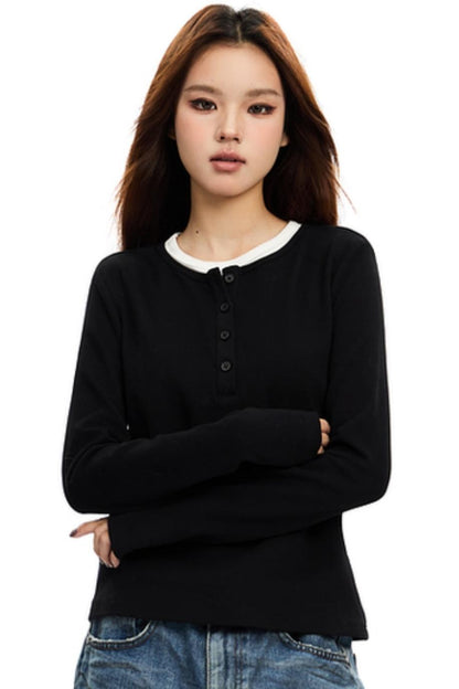 Simple Contrast Crew Neck Knit Top