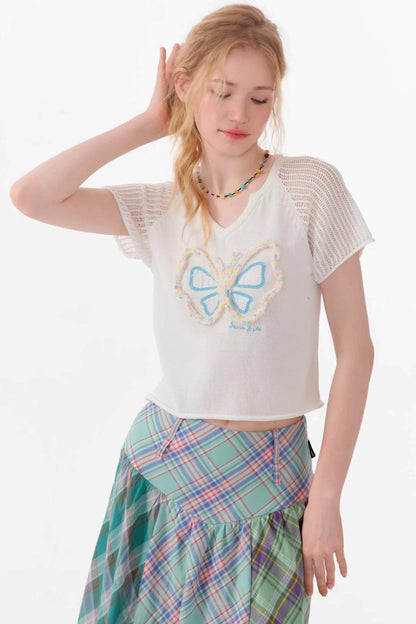Top Raglan a Maglia con Farfalle 3D