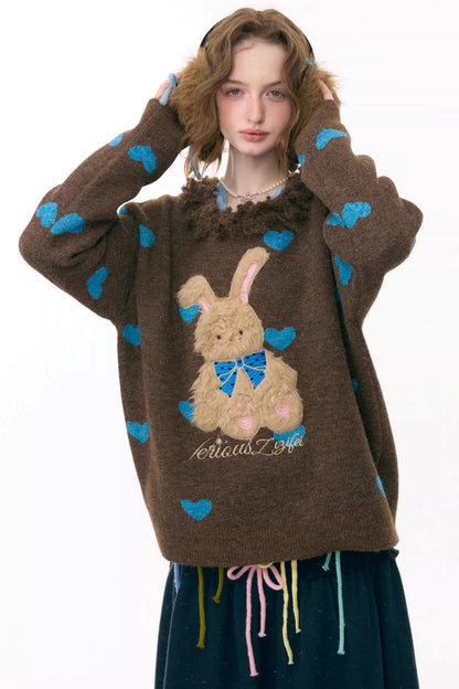Plush Collar Rabbit Sweater