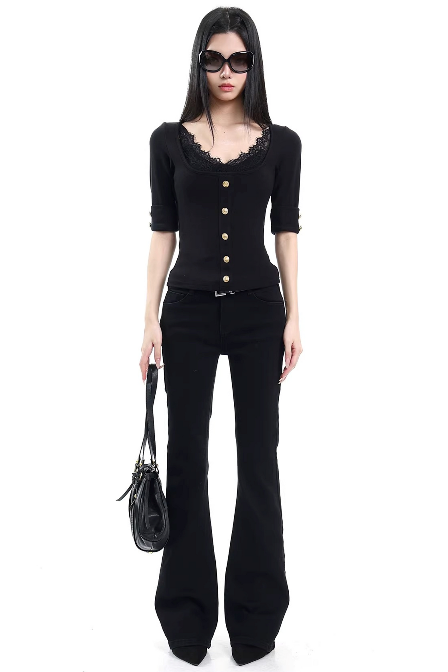 Black Lace V-Neck Top