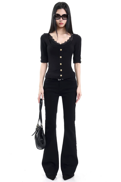 Black Lace V-Neck Top