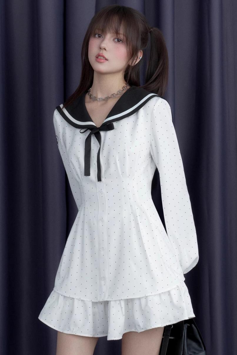 Polka Dot Sailor Neck Dress