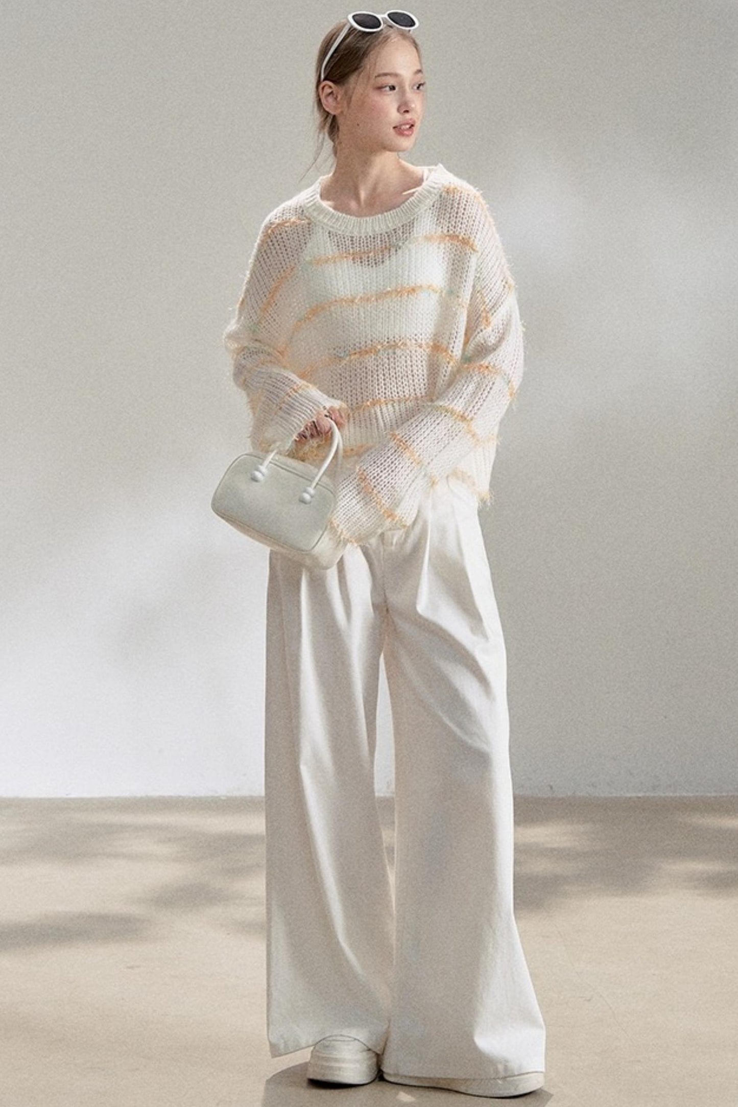 Silver Silk Blend Cropped Knit Blouse