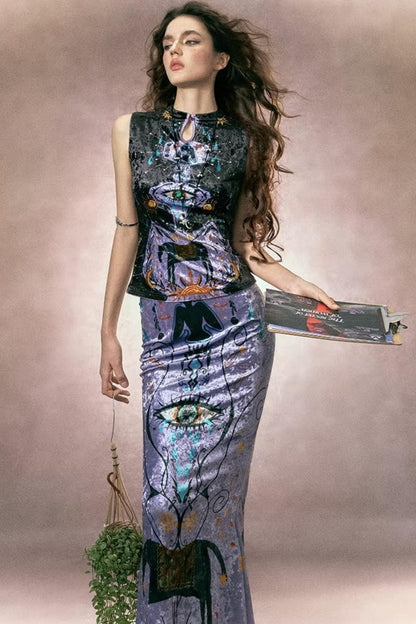 Tarot Velvet Fishtail Skirt Suit Set-Up