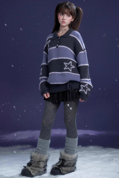 Purple Striped Star Sweater