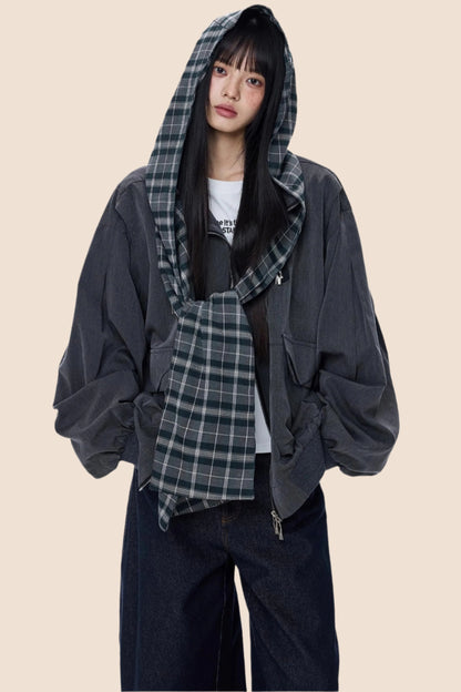 Loose Plaid Pocket Jacket