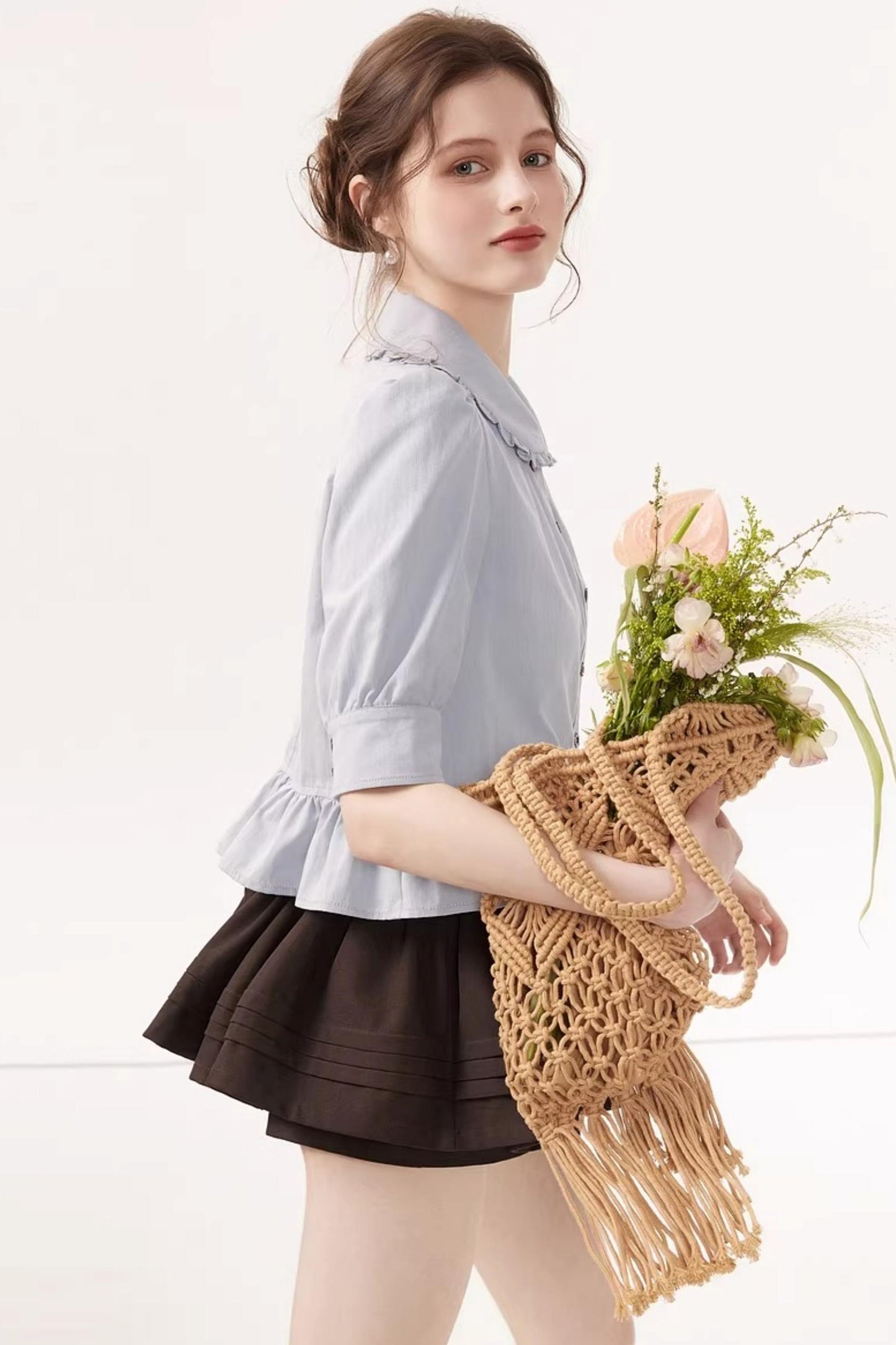 French Blue Ruffle Top