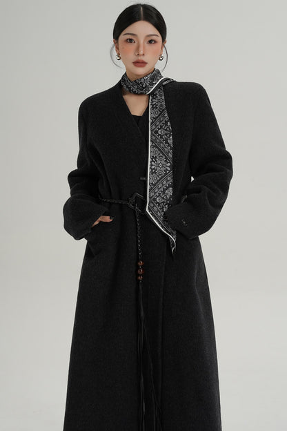 V-Neck Wool Trench Coat