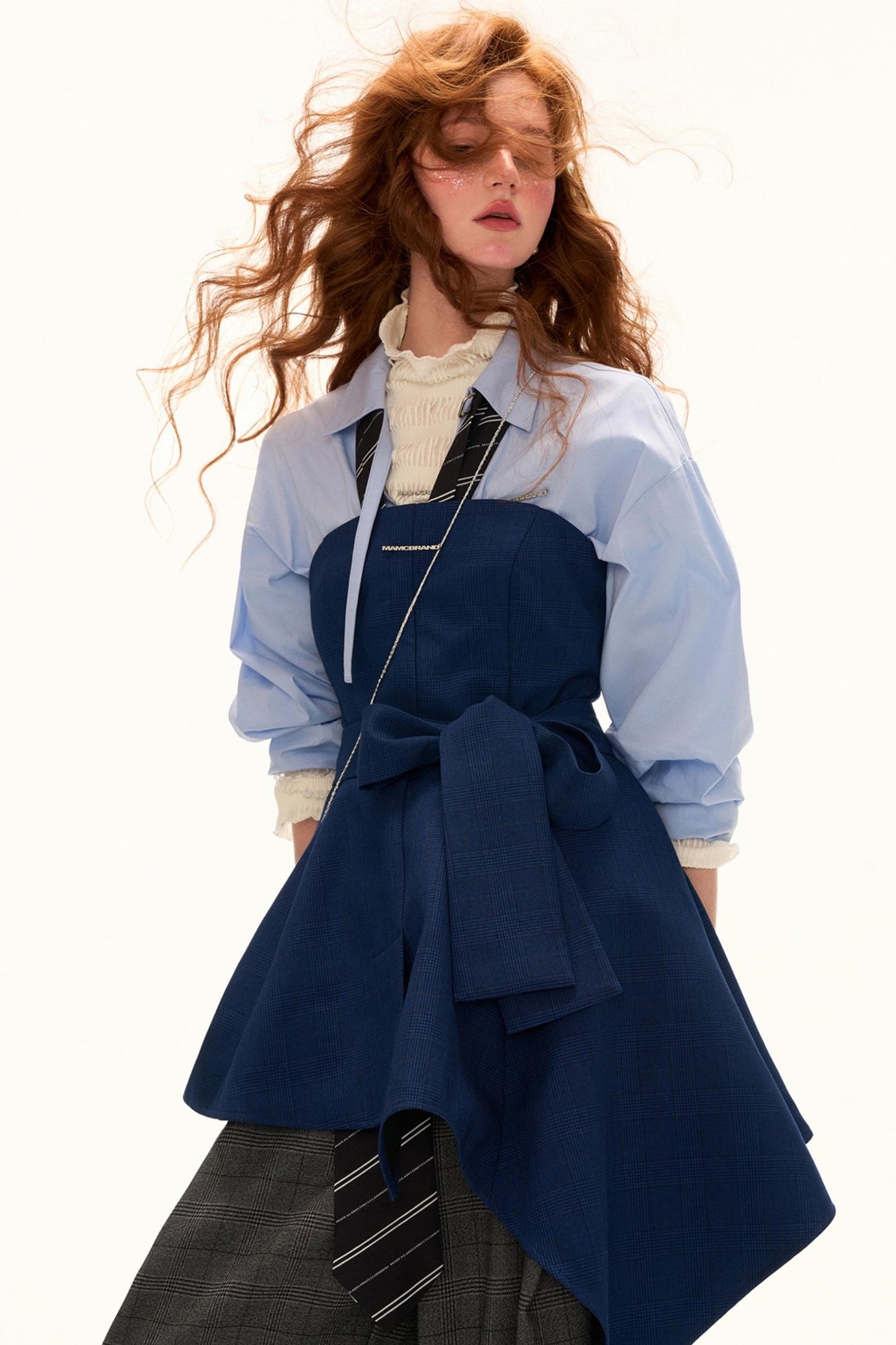 Blue Waist Long Sleeve Shirt