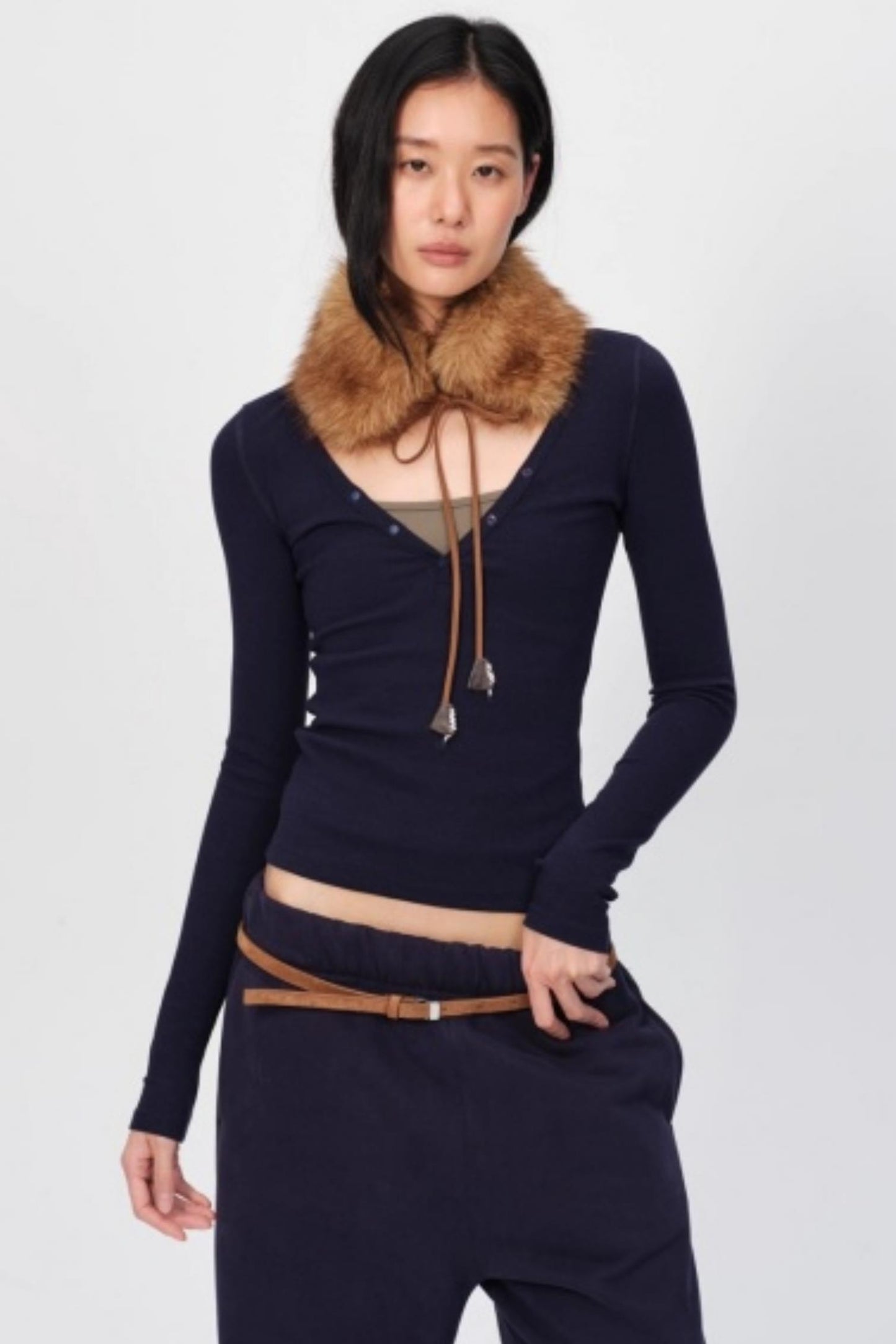 Wool Silk V-Neck Top