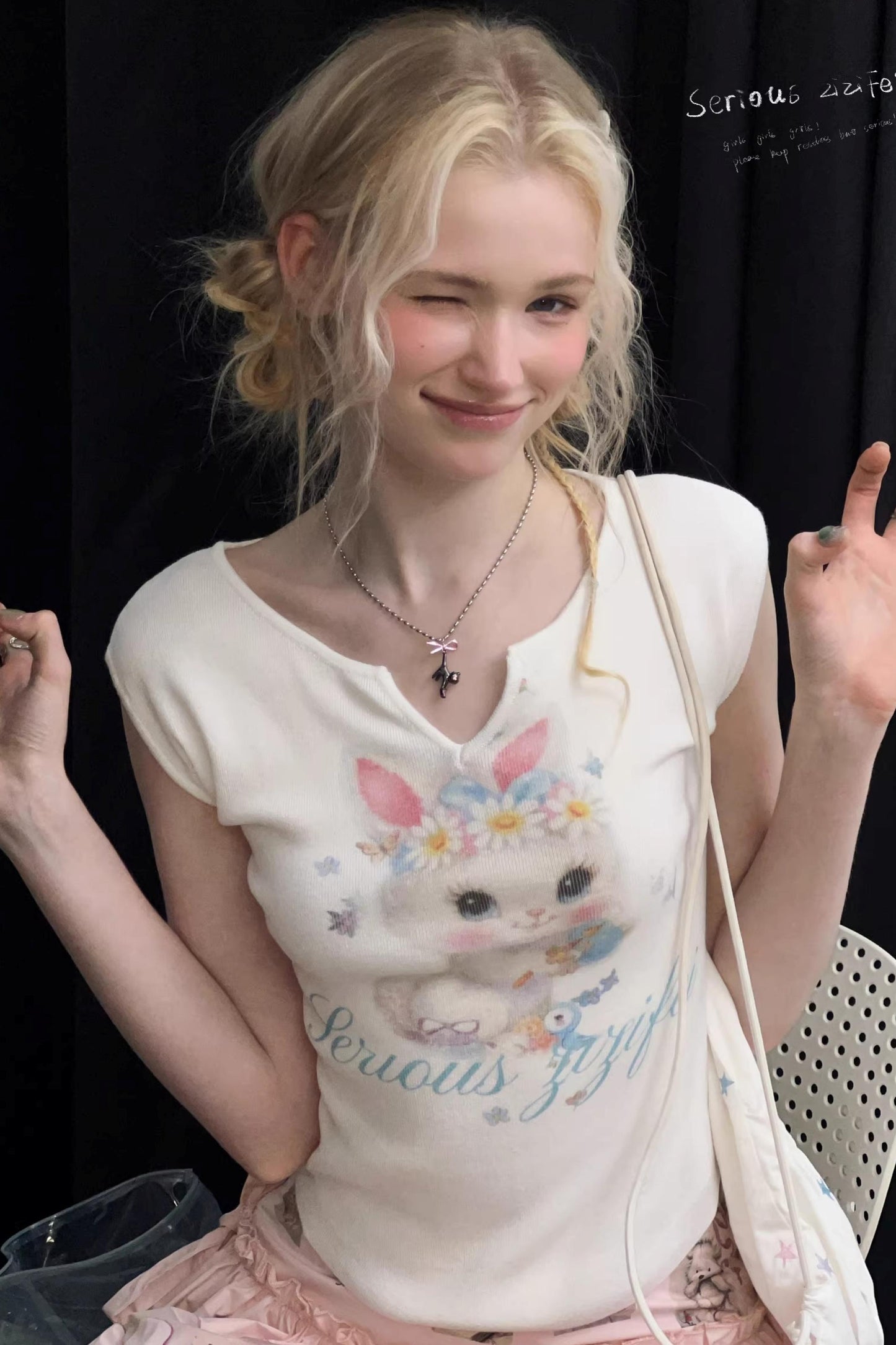 White Rabbit Print Slim Top