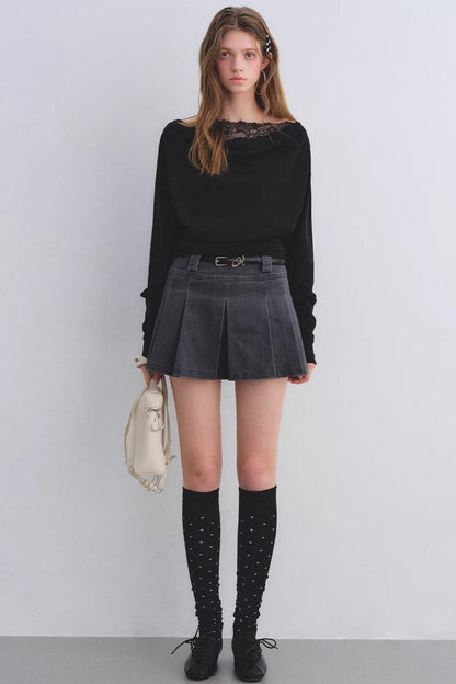 Lace Patchwork Turtleneck Top