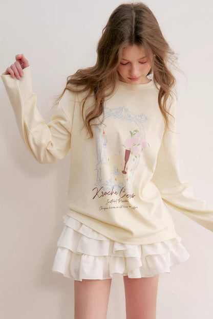 Hand-Painted Rose Cotton Top