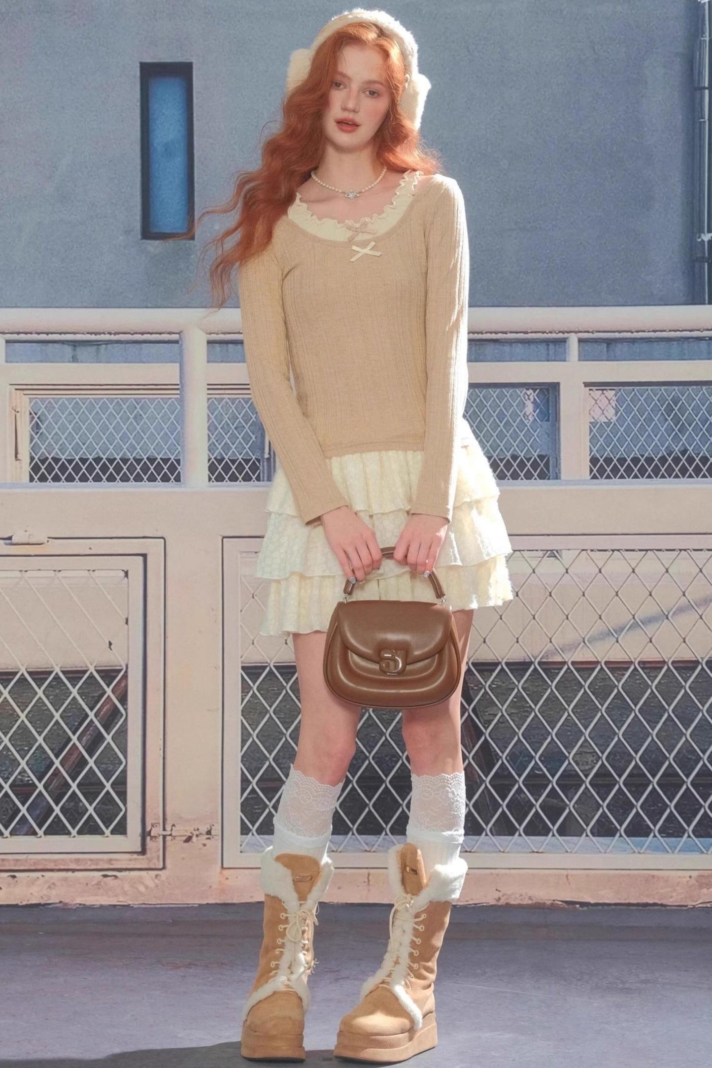 Fake Two Bow Halterneck Top