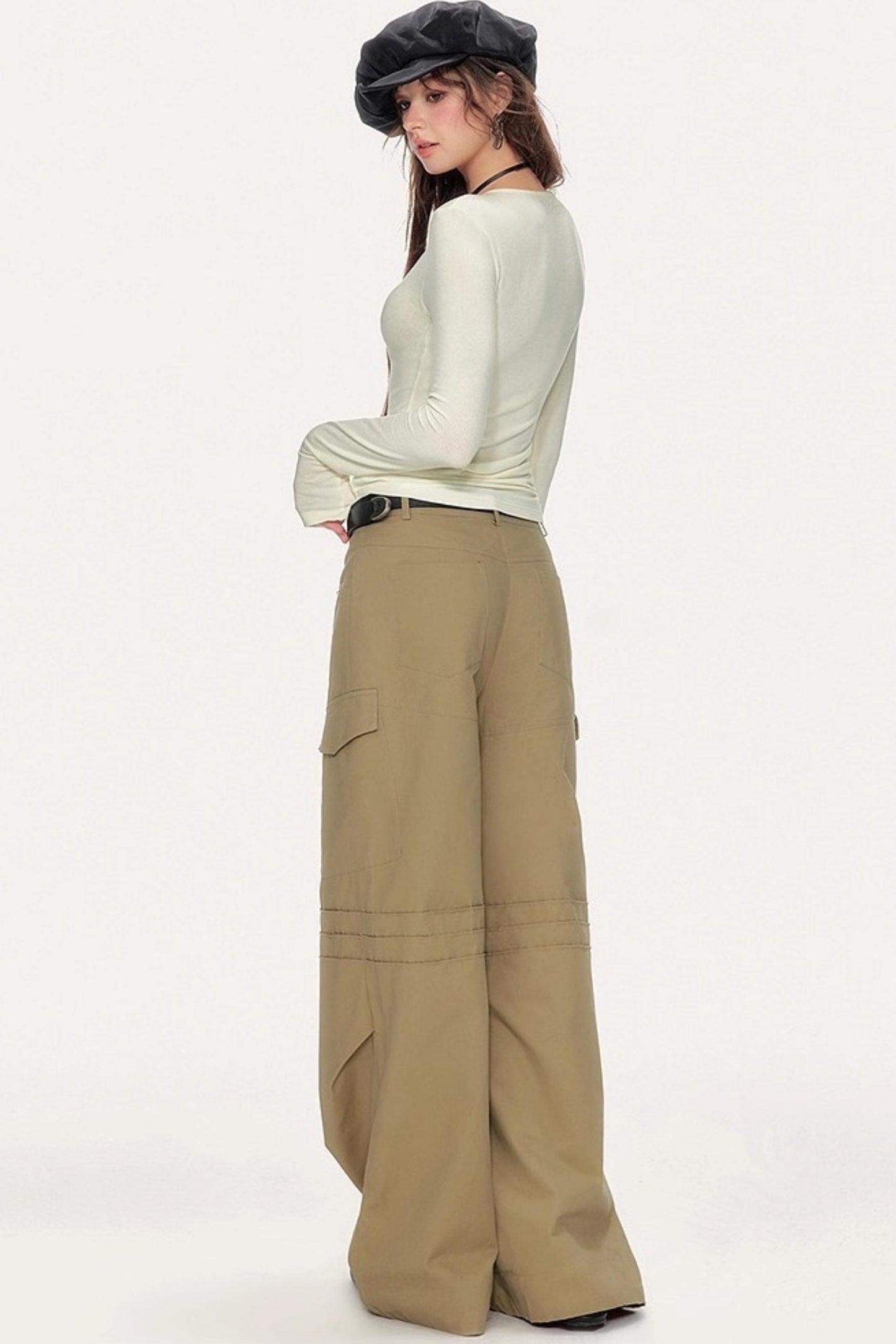 High-Waisted Solid Color Wide-Leg Trousers