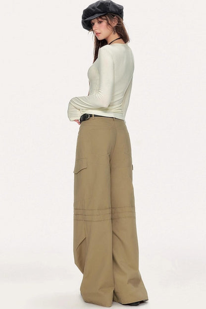 High-Waisted Solid Color Wide-Leg Trousers